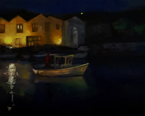 Bosa di notte, oil on panel, cm 20x30