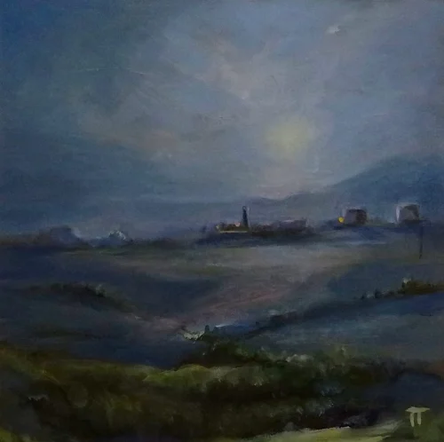 Paesaggio in cobalto, oil on panel, cm 20x20