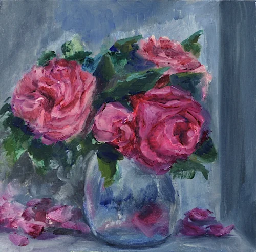 Rose, olio su pannello, cm 20x20